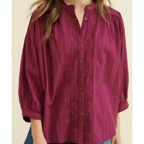 Pilcro by Anthropologie Tavi magenta button down oversized blouse top size‎ xs - Picture 5 of 14